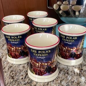 The Polar Express Ceramic Mug - Cream with Blue Artwork - set of 6